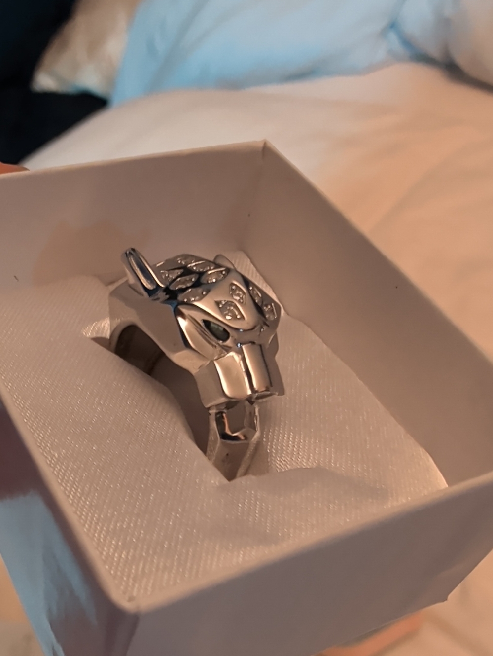 White Gold Over .925 Sterling Silver Panther Head Statement Ring